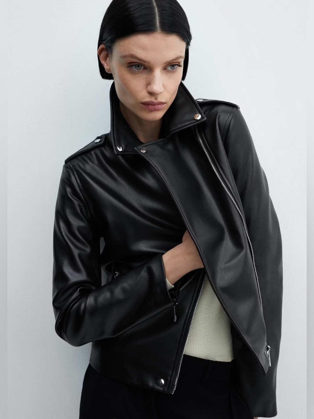 Mango Black Faux Leather Biker Jacket NWT